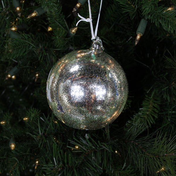 Boule en verre mercure argent vintage 4,5"