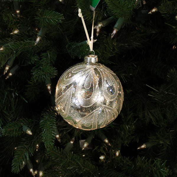 Boule en verre mercure tourbillonnante argent platiné 4,5"