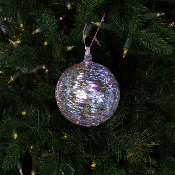 Boule en verre tourbillonnante irisée lilas 4,5