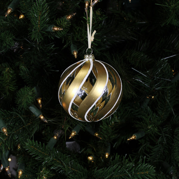 Boule en verre avec paillettes or 4"