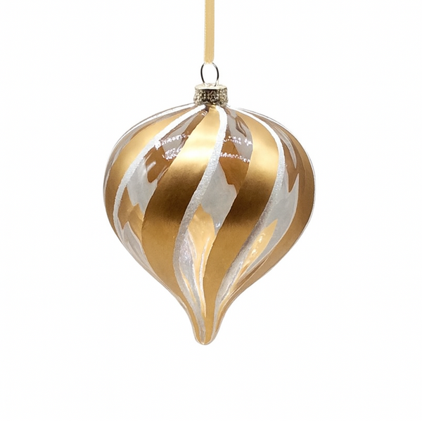 Boule en verre oignon tourbillon de paillettes or transparent 4"