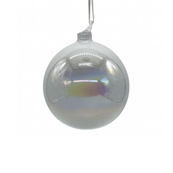 Boule en verre irisé argent