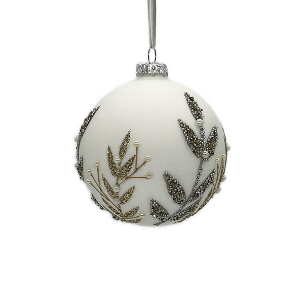 Boule en verre paillettes platine blanc mat 4"