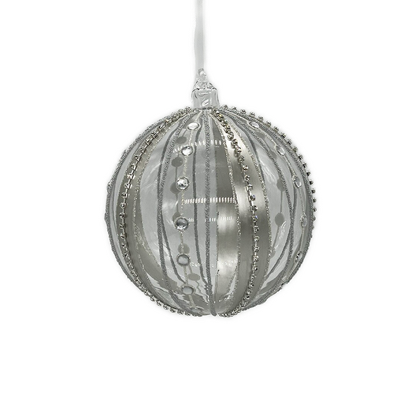 Boule en verre platine bijoux rayé transparent 6"
