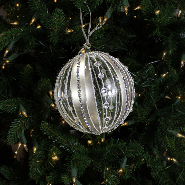 Boule en verre platine bijoux rayé transparent 6"