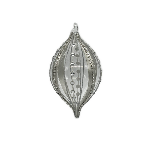 Boule en verre oignon platine bijoux rayé transparent 6"