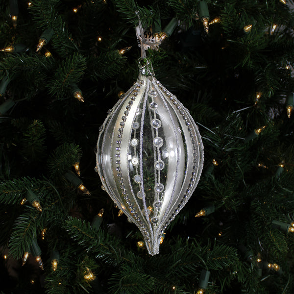 Boule en verre oignon platine bijoux rayé transparent 6"