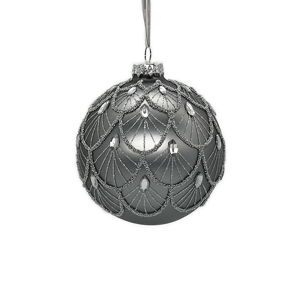 Boule en verre feston perlé étain 4"