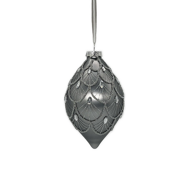Boule en verre oignon feston perlé étain 4"