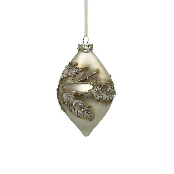 Boule en verre oignon feuilles houx paillettes platine 4"