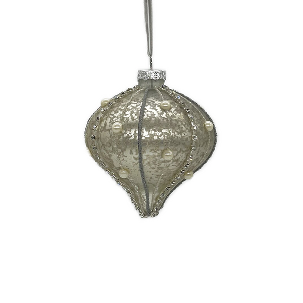 Boule en verre oignon mercure bijoux platine 4"