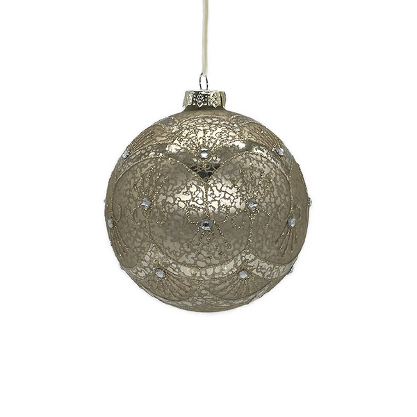 Boule en verre tourbillons paillettes mercure or clair 4,5"