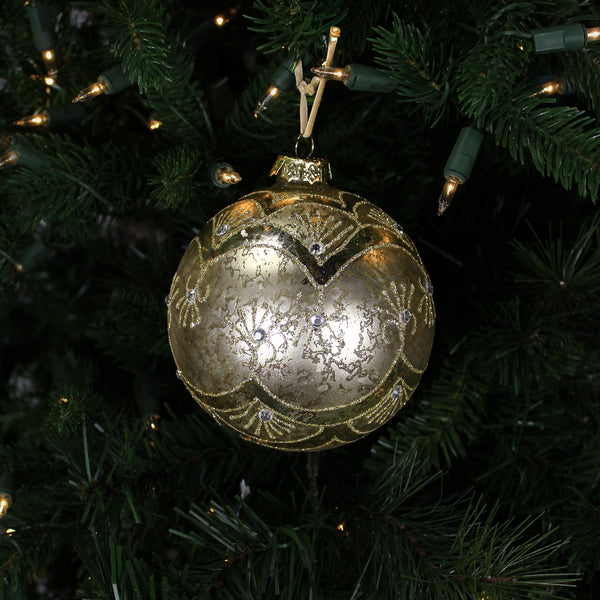 Boule en verre tourbillons paillettes mercure or clair 4,5"