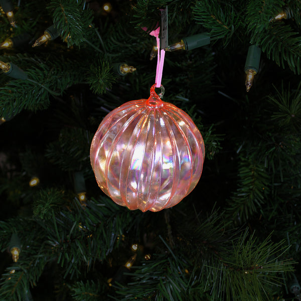 Boule en verre côtelé rose clair 4"