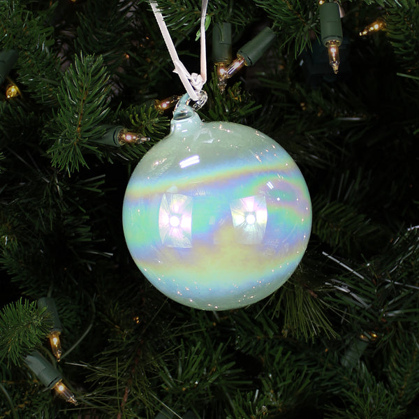 Boule en verre irisé gris acier