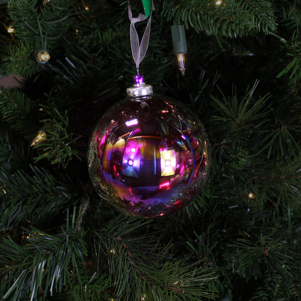 Boule en verre capuchon porcelaine lilas irisé 4"