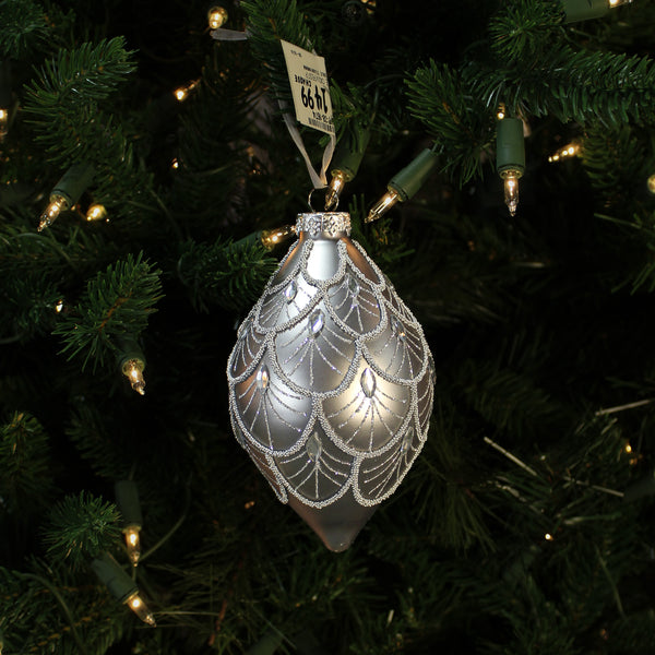 Boule en verre oignon feston perlé étain 4"