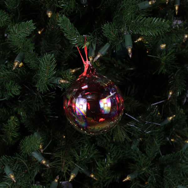 Boule en verre irisé rouge