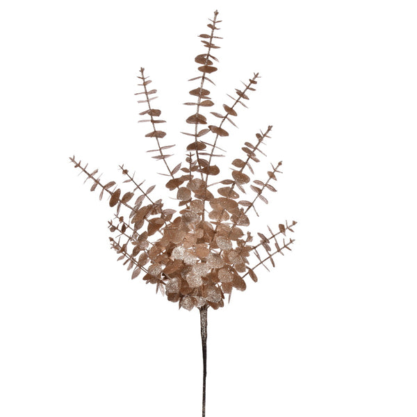 Tige artificielle d’eucalyptus enneigé café latte avec paillettes 28"