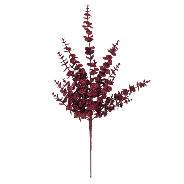 Tige artificielle d’eucalyptus enneigé bourgogne avec paillettes 28"