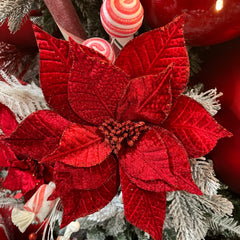 Tige de poinsettia en velours rouge 22"