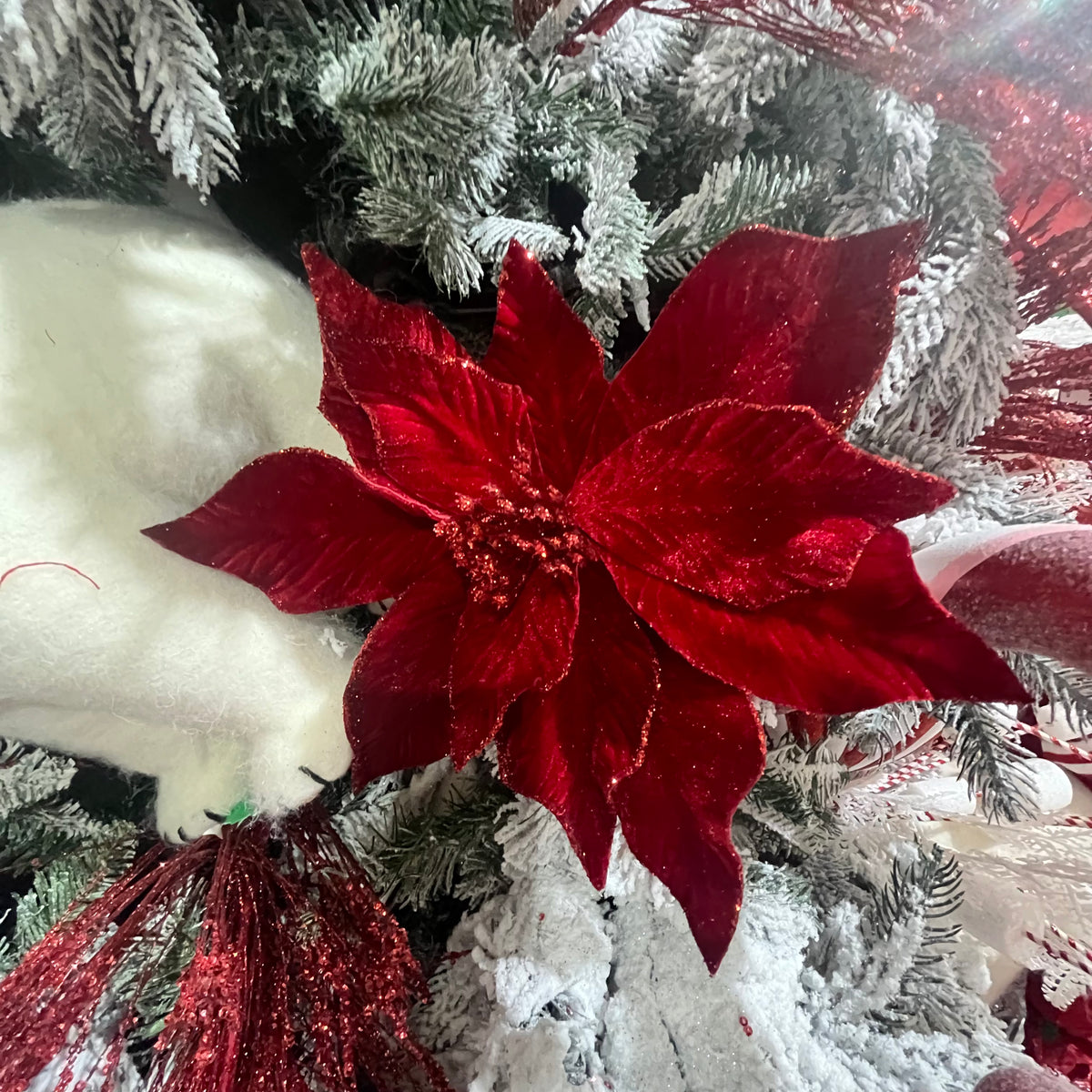 Tige de poinsettia en velours brillant rouge foncé 22"