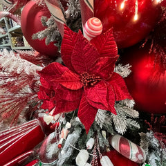Tige de poinsettia en velours rouge 22"