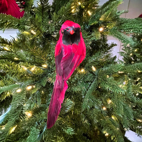 Oiseau cardinal rouge sur pince 8"