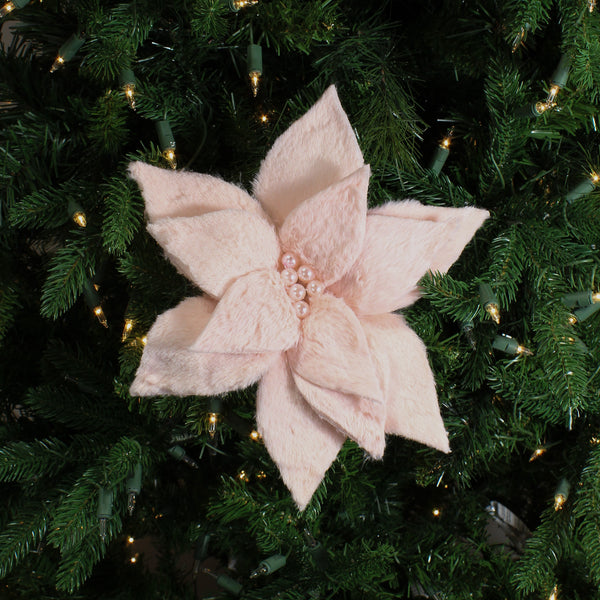 Tige de poinsettia rose fourrure 11''