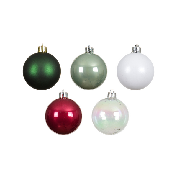 Boules de Noël assorties vert, rouge, blanc – boîte de 30
