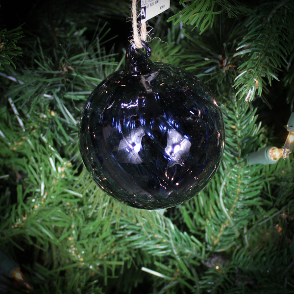 Boule de Noël en verre bleu marin torsadé
