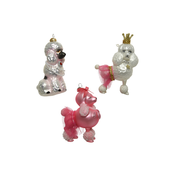 Assorted Glass Poodle Ornaments