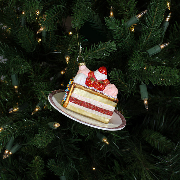 Ornement part de gâteau en verre