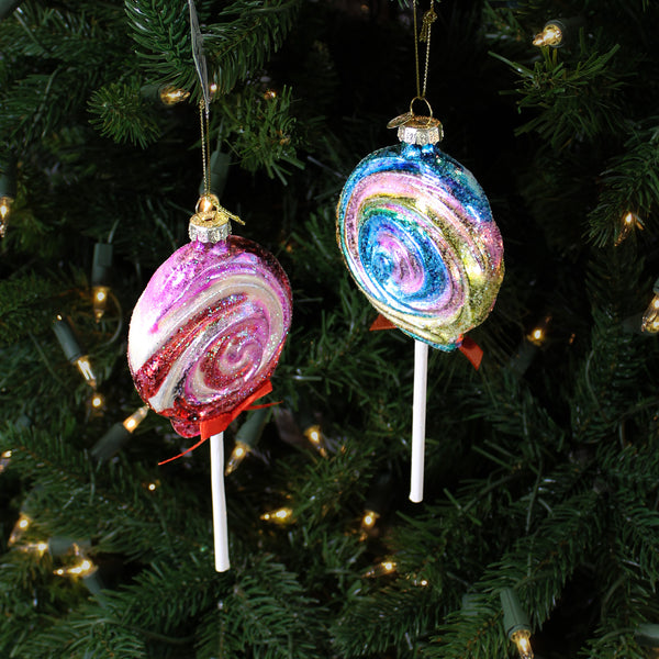 Ornement sucette en verre multicolore
