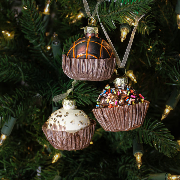 Ornement boule chocolat en verre