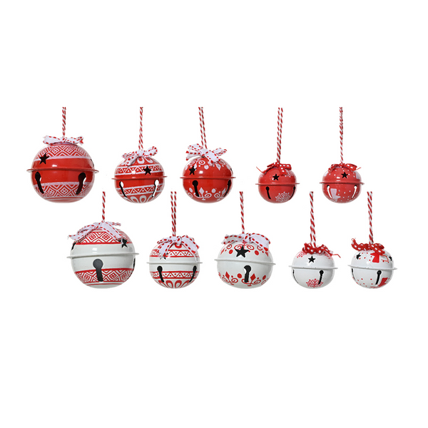 Bag of 14 red and white metal Christmas bells