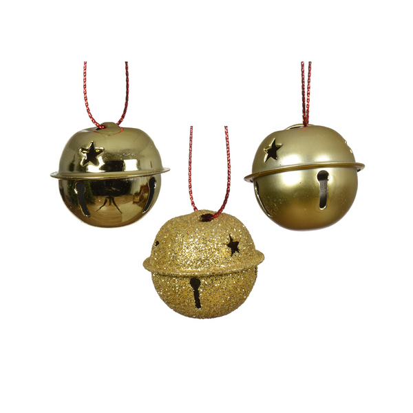 Gold Metal Christmas Bell Ornaments - Box of 12