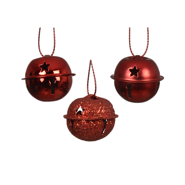 Red Metal Christmas Bell Ornaments - Box of 12
