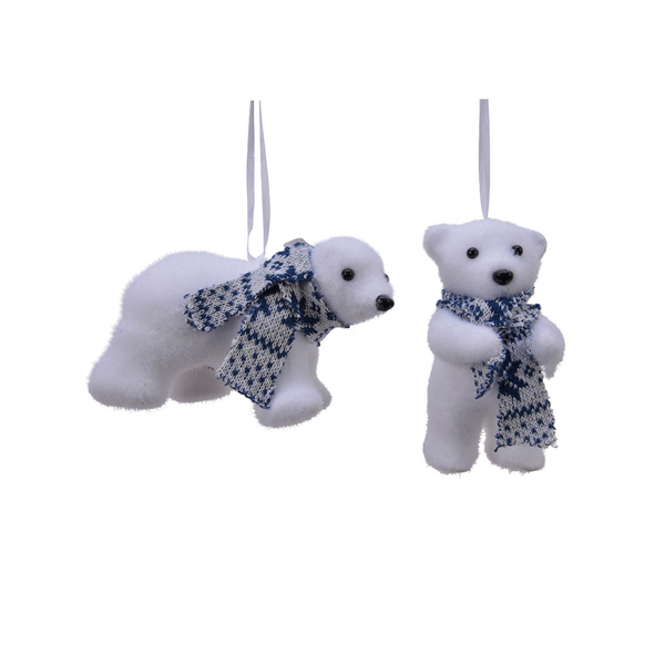 Ornement ours polaires de Noël avec foulard bleu assortis
