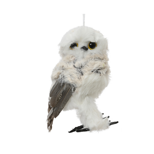 Ornement hibou en plume et mousse gris assortis 3,5" x 2,75" x 5,1"
