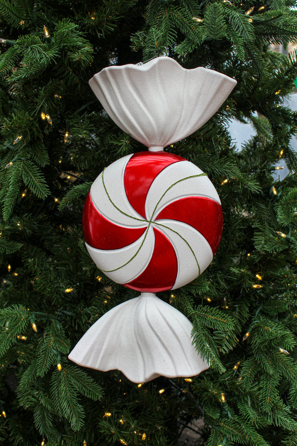 Bonbon spirale avec paillettes rouge et blanc 18,5"