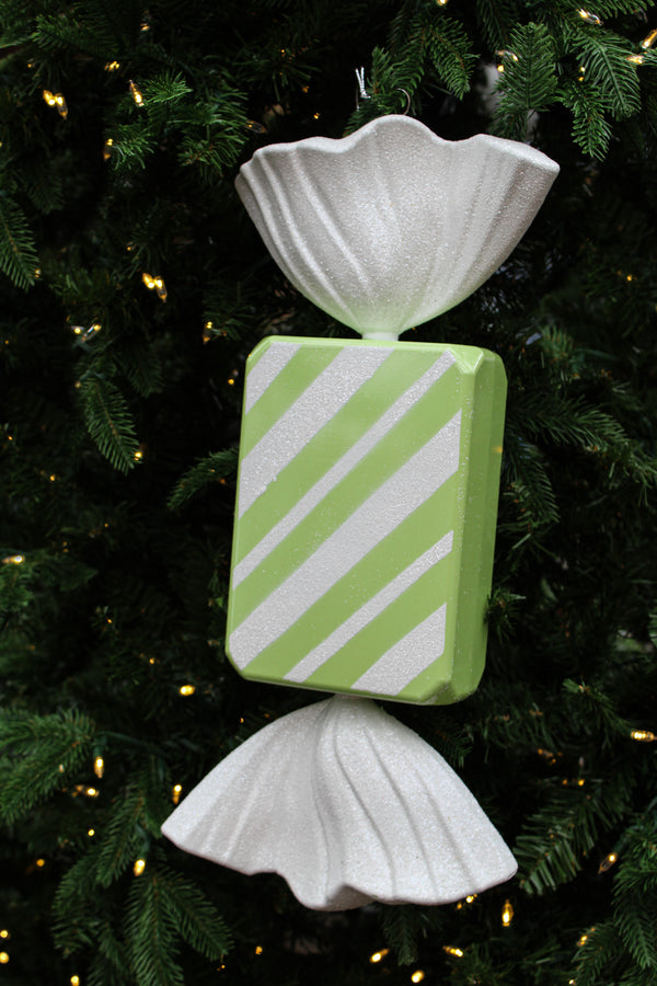 Bonbon rectangle rayé vert lime 18,4"