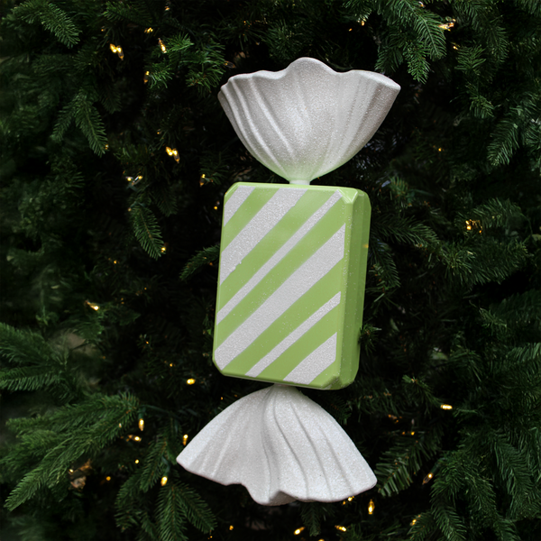 Bonbon rectangle rayé vert lime 18,4"