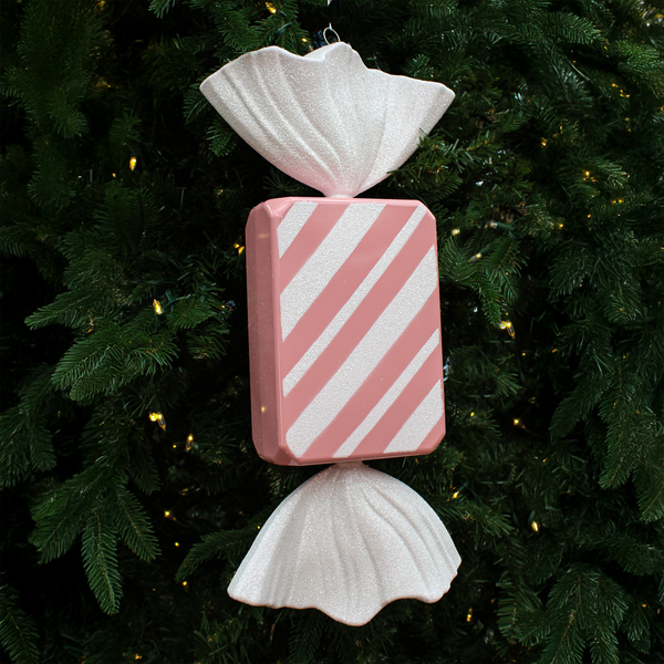 Bonbon rectangle rayé rose pâle 18,4"