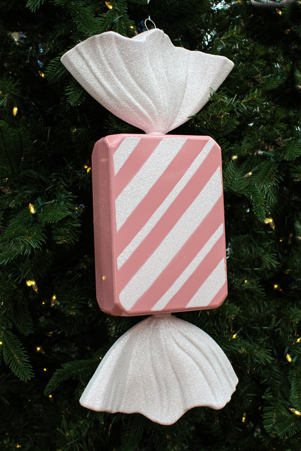Bonbon rectangle rayé rose pâle 18,4"