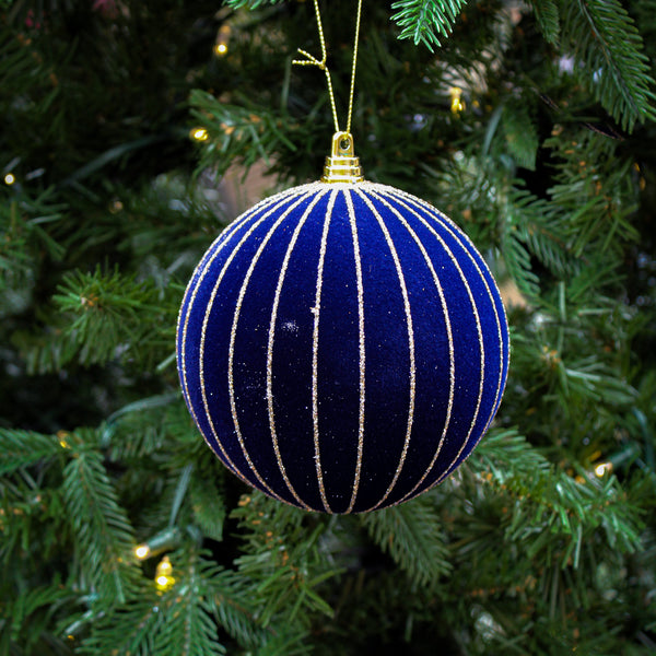 Boule velour bleu minuit 4,7"