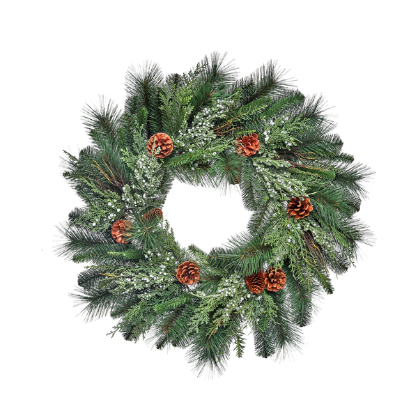 Couronne de genièvre, pin et cônes 30"