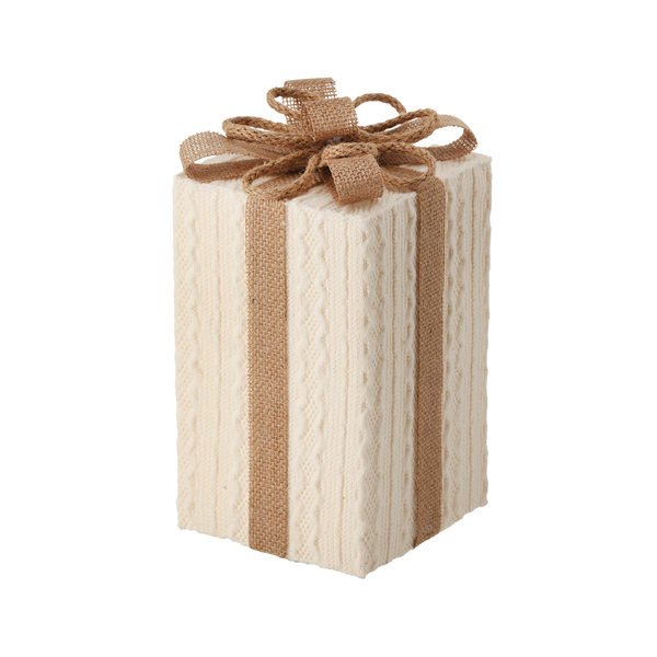 9.5" Knit Gift Box Ornament with Burlap Trim