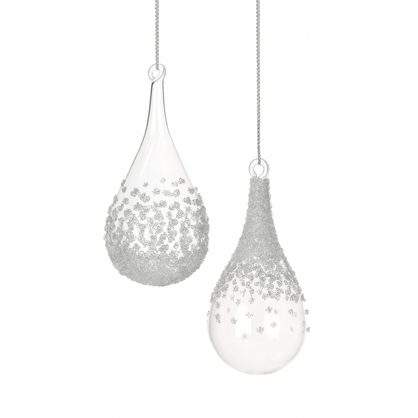 Ornement goutte de glace en verre 7" assorti