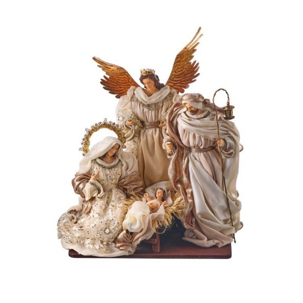 Sainte Famille en résine et tissu avec ange 19"